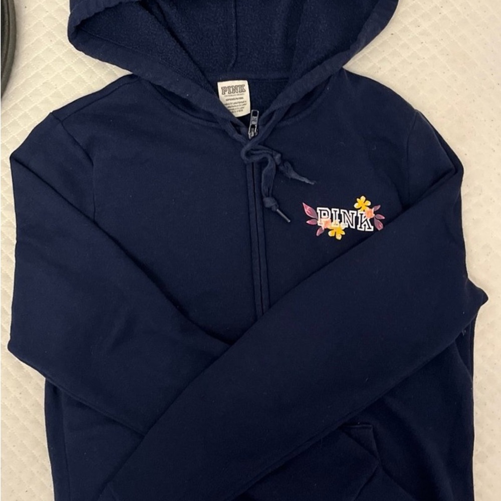 PINK Victoria's Secret Navy Hoodie with Floral Detail